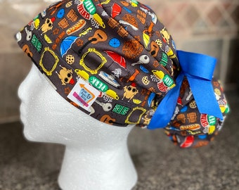 Classic TV show Surgical Ponytail Scrub Cap Hat adjustable womens friend coffee Friends unisex surgery popular mens long hair bun cover