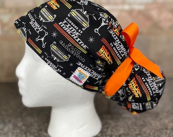 Time Travel Movie Surgical Ponytail Scrub Cap Hat long Hair cover unisex adjustable mens womens back to the future McFly delorean euro style