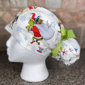 How The Grinch Stole Christmas Surgical Ponytail Scrub Cap Hat adjustable unisex womens mens popular seasonal surgery movie euro style
