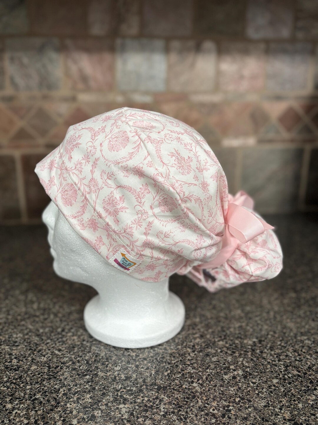 Pink Toile Ponytail Surgical Scrub Cap Hat Womens Mens Unisex ...