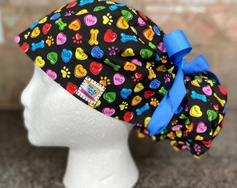 Dog Surgical Ponytail Scrub Cap hat long hair bun cover unisex adjustable mens womens puppy bone nurse euro style surgeon dental veterinary