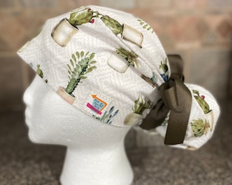 Succulents Plants Surgical Ponytail Scrub Cap Hat womens mens unisex adjustable surgery long hair bun cover surgeon outdoor Euro style gift