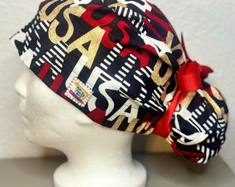 4th of July Surgical Ponytail Scrub Cap Hat Womens adjustable vintage unisex surgery long hair mens euro style America USA Patriotic maga