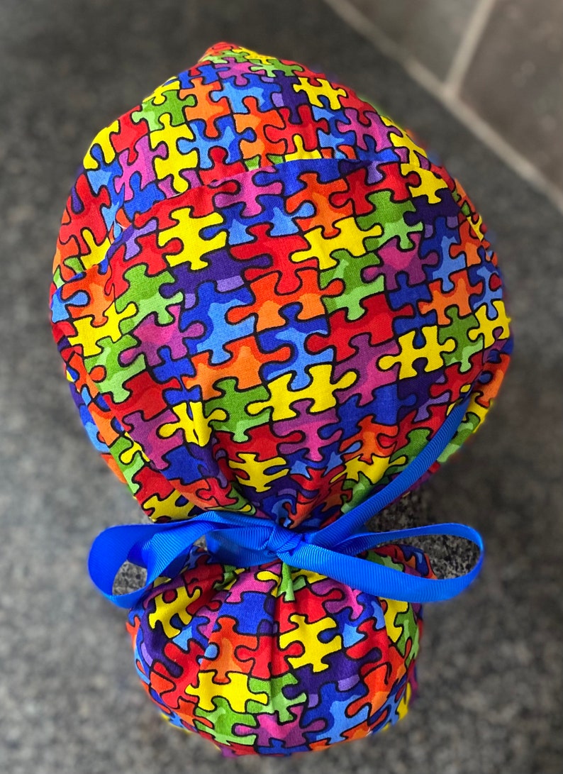 Autism Awareness Puzzle Piece Surgical Ponytail Scrub Cap Hat Women’s ...