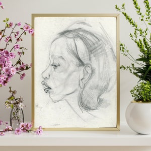 Sketch Art Instant Download Pencil Drawing Woman in Profile Digital Wall Print