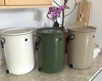 Compostador de cocina Bokashi elegante, blanco, verde musgo o beige, 9,6 litros, con salvado de Bokashi
