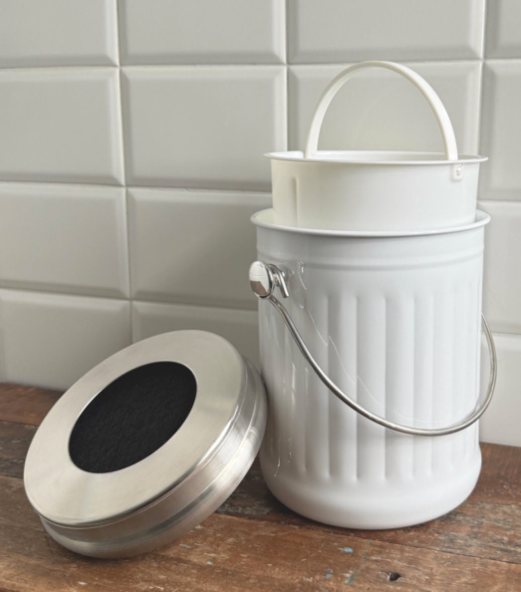 Charcoal Filtered White Compost Bin