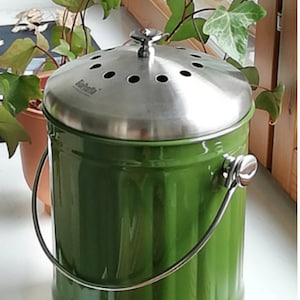 Pattumiera per rifiuti biologici, 5 litri, con set di filtri a carbone attivo nel coperchio. Colore: verde muschio.