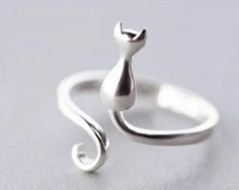 925 Silver Sterling Sweet Popular Cute Animal Silver Plated Jewelry Not Allergic Exquisite Cat Simple Opening Ring