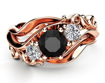 Black Stoned Rose Gold Color Ring