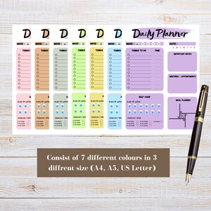 Printable Digital Planner, Editable Planner, Daily Planner, A4, A5, US Letter sized, Colourful Planner