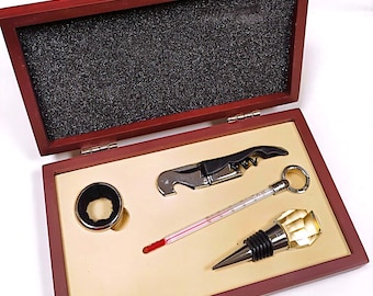 MontCherry Special 4 Piece Wine Opener Accessories Gift Set in Bamboo Wood Box