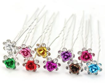 MontCherry Brand Rose Flower Crystal Diamante Wedding Bridal Prom Hair Pins by Trendz