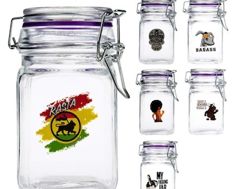 Juicy Jay's Brand Clear Set of 6 Jars in 6 Designs, Two Sizes Available