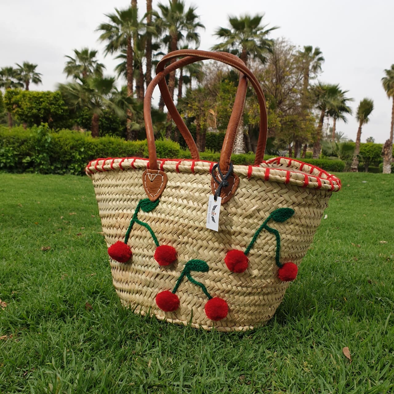 Embroidered Straw Beach Bag With Genuine Leather Handles - Etsy