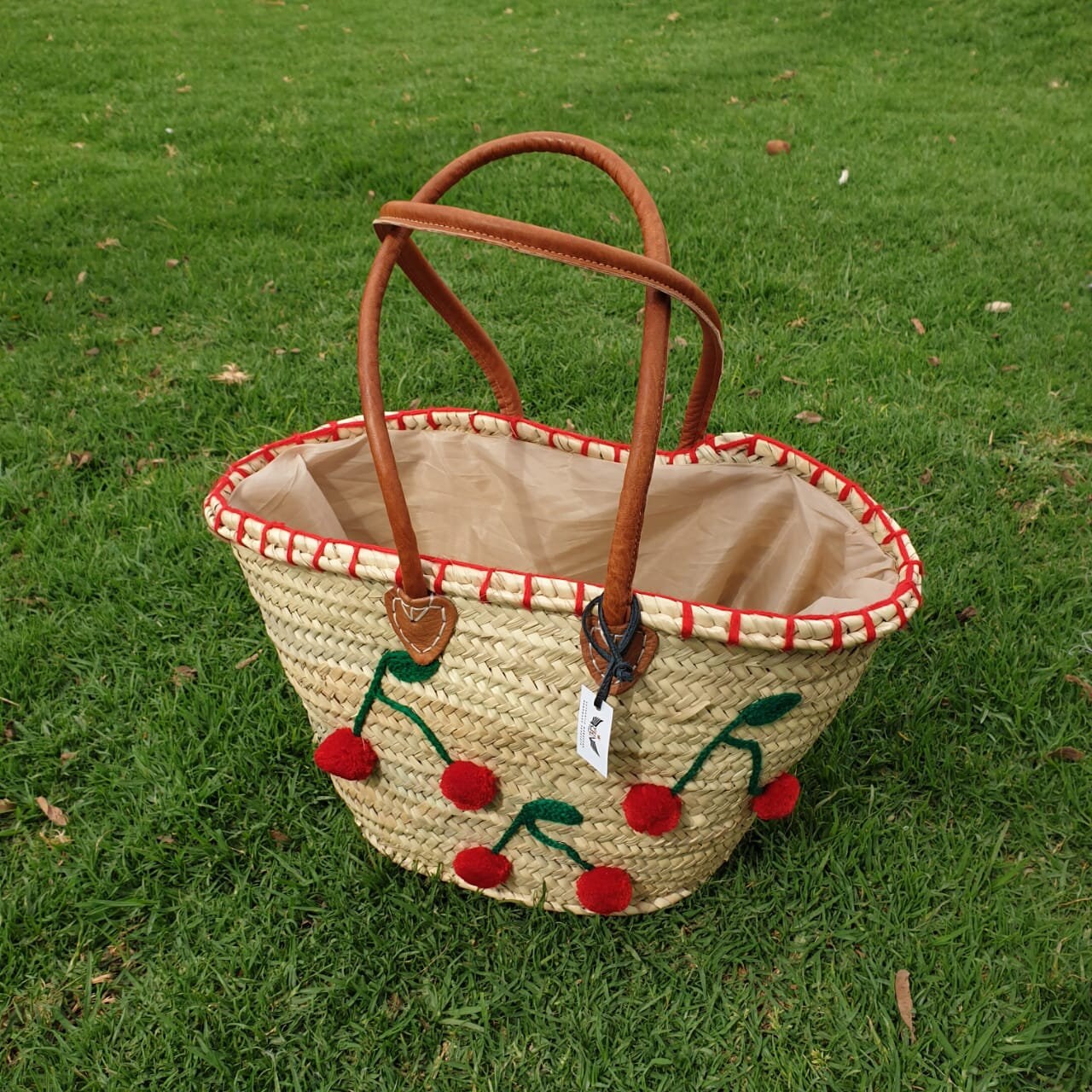 Embroidered Straw Beach Bag With Genuine Leather Handles Etsy