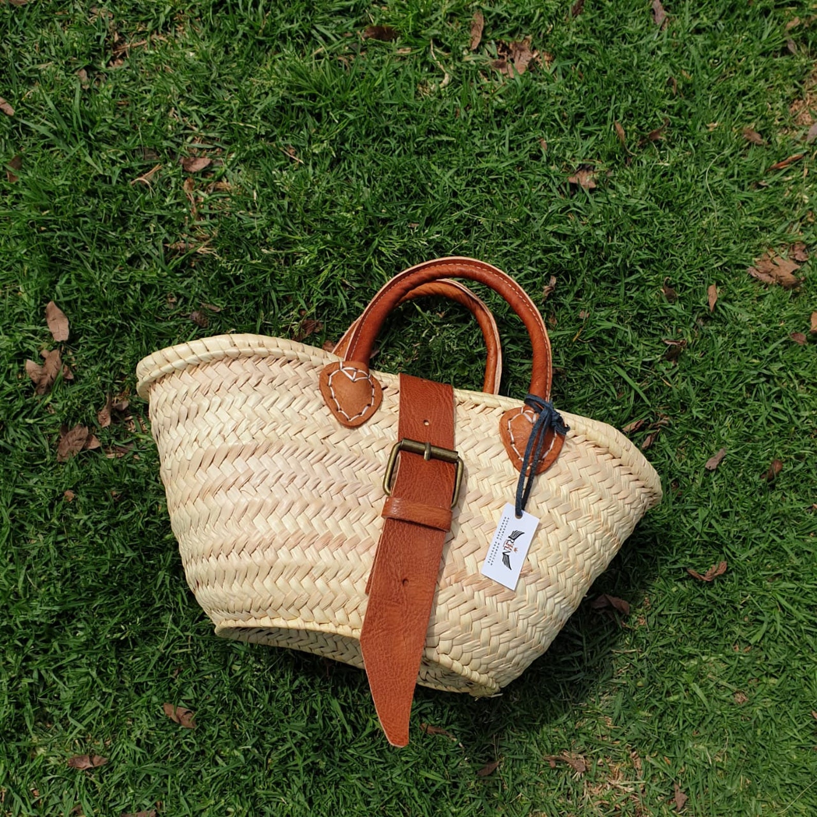 Straw Bag With Genuine Leather Handles Ecofriendly Handmade Etsy