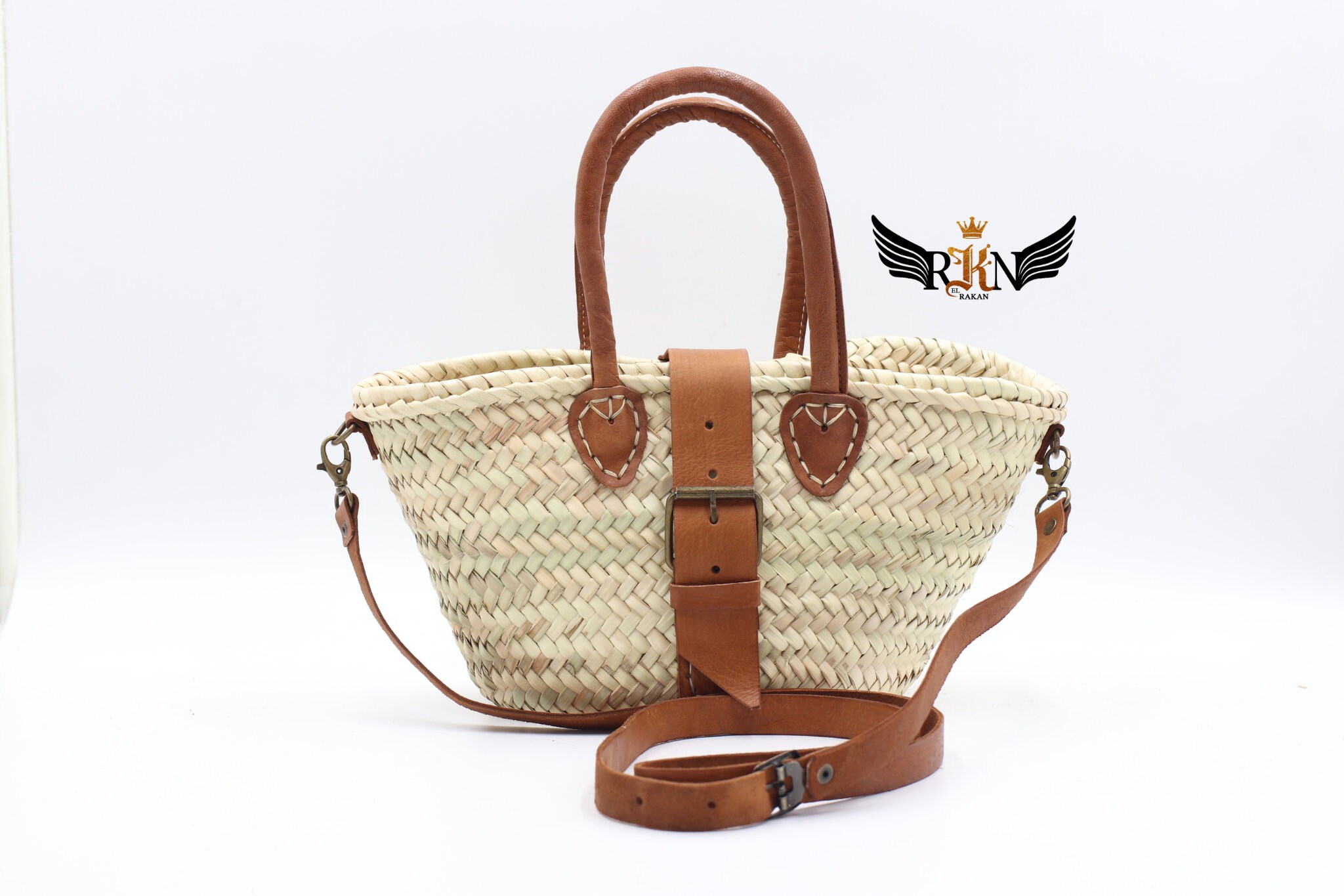 Straw Bag With Genuine Leather Handles Ecofriendly Handmade Etsy