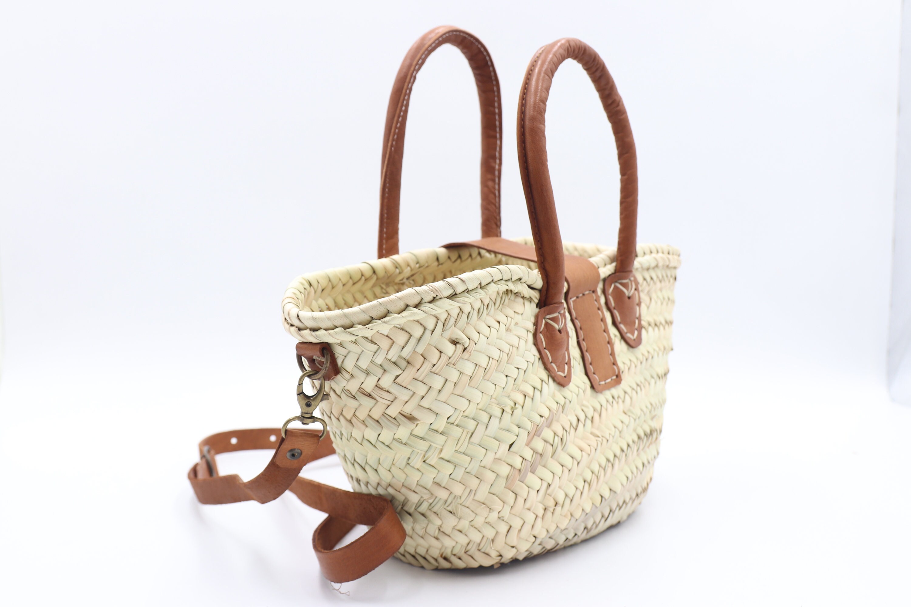 Straw Bag With Genuine Leather Handles Ecofriendly Handmade Etsy
