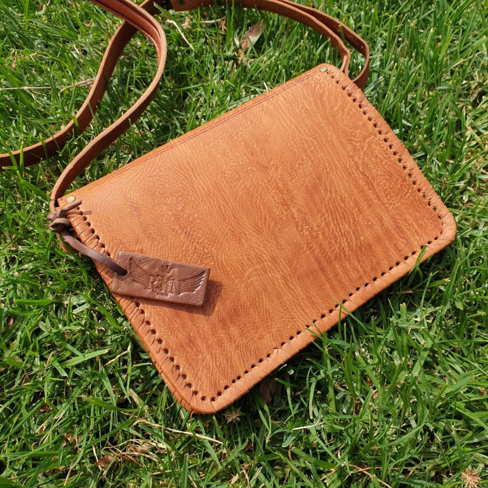 Genuine Leather Crossbody Bag in Tobacco Color, Moroccan Leather Bag, Handmade Purse Shoulder