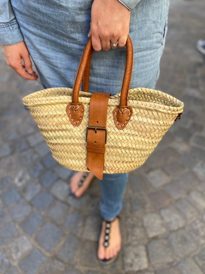 Straw Bag With Genuine Leather Handles Ecofriendly Handmade Etsy