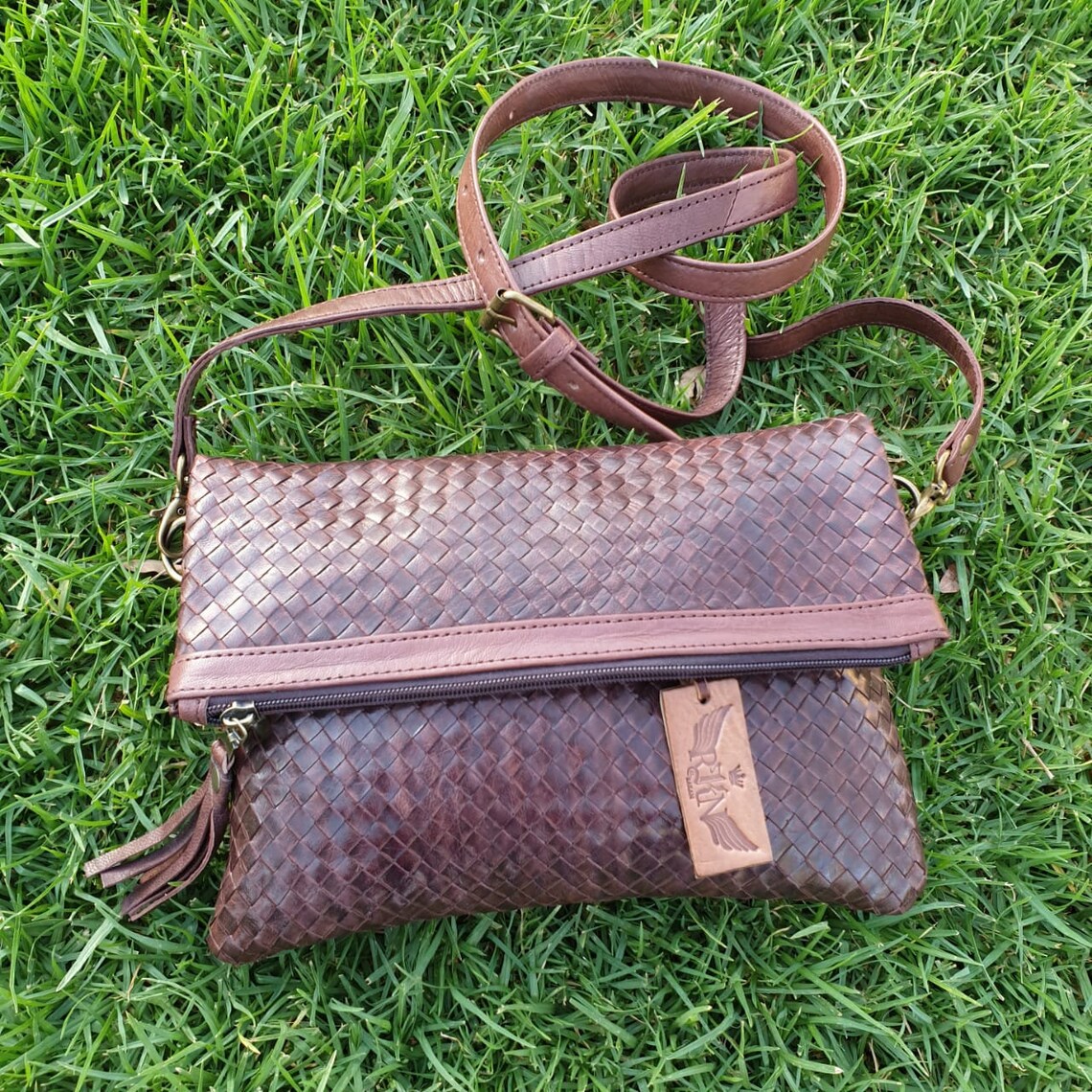 Woven Leather Crossbody Bag Genuine Leather Purse Handmade Etsy