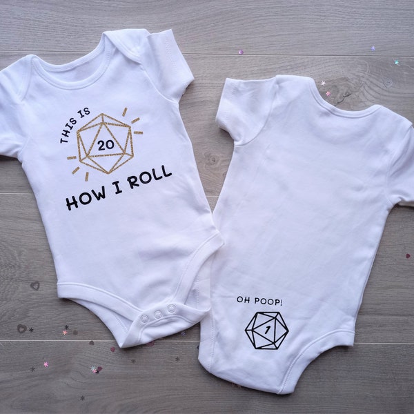 D20 Baby Vest Gold - Funny, RPG D&D Themed Bodysuit