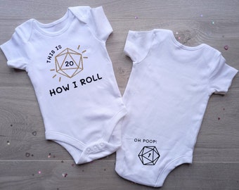 D20 Baby Vest Gold - Funny, RPG D&D Themed Bodysuit