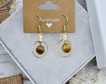 Tiger’s Eye Gold Hoop Earrings — Mystical Gold Finish