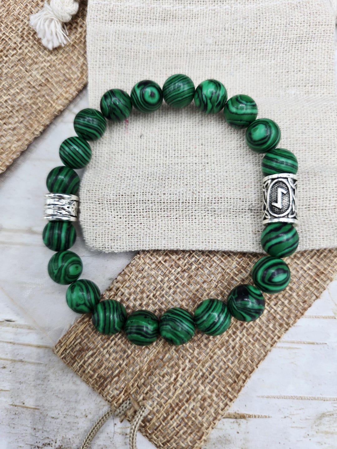 Emerald Rune Emerald Ward & Wealth Malachite Rune Bracelets - Etsy