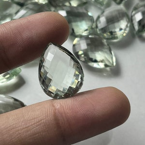 Green Amethyst Faceted Brolite- Both Side Checker Cut - Pear Shape Natural Green Amethyst Stone- amethyst Green Color 20x15x8 Mm Stone.