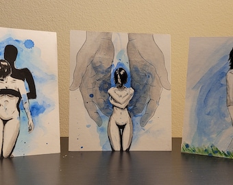 Watercolor and Ink TripTych: A Journey Through Depression