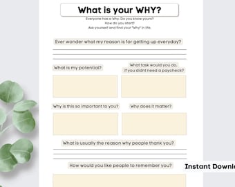 Find your Why|What is your Why?|Printable Journal|Self Growth|Printable Planner|Digital Download