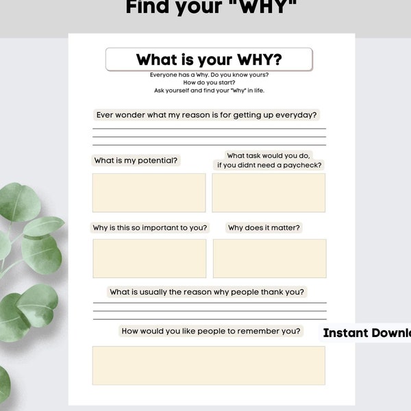 Find your Why|What is your Why?|Printable Journal|Self Growth|Printable Planner|Digital Download