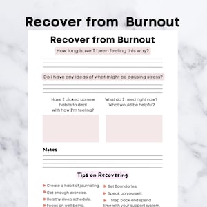 Recover from Burnout Journal |Printable Journal |Self Care|Instant Download |Stop Burnout|Mental Health