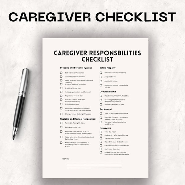 Home Health Caregiver Checklist Printable Caregiver Log Elderly Care Caregiver Planner Senior Care