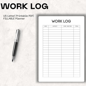 Work Log,Printable Work log,Printable Planner,Digital Product,Daily Work,Printable Tracker