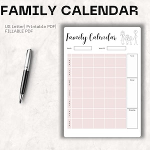 Family Calendar,Printable Calendar,Family Event Organizer,Fillable PDF|Digital Product|Family Time