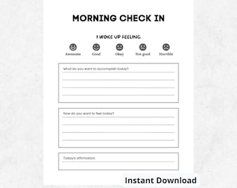 Printable Planner,Printable Journal,Morning Routine,Morning Check In,Digital Download,Self Care,Self Growth