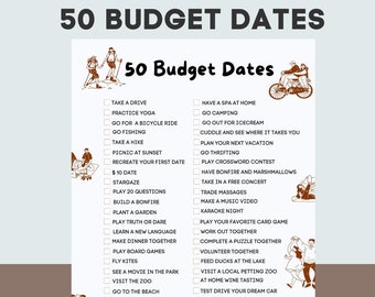50 Budget Dates Bucket List: Printable Couple Ideas (Digital Download)