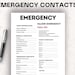 Emergency Contacts, Printable Emergency List,contact Information ...