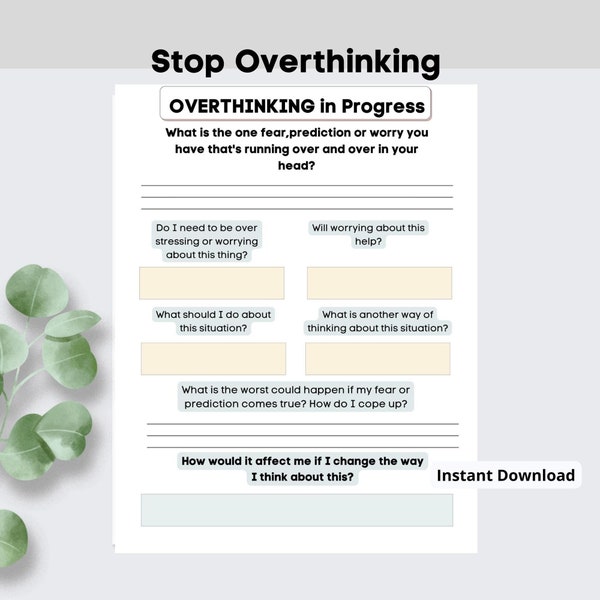 Overthinking Worksheet Printable Etsy Australia Overthinking Worksheet Printable Etsy Australia