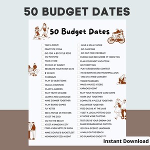 50 Budget Dates printable Bucket List date Ideas couple Goals date