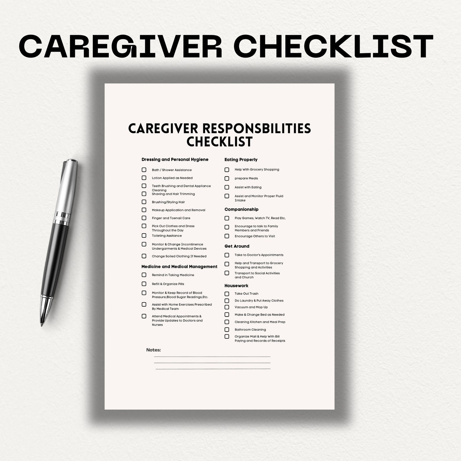 Caregiver Checklist Printable Caregiver Log Elderly Care Etsy