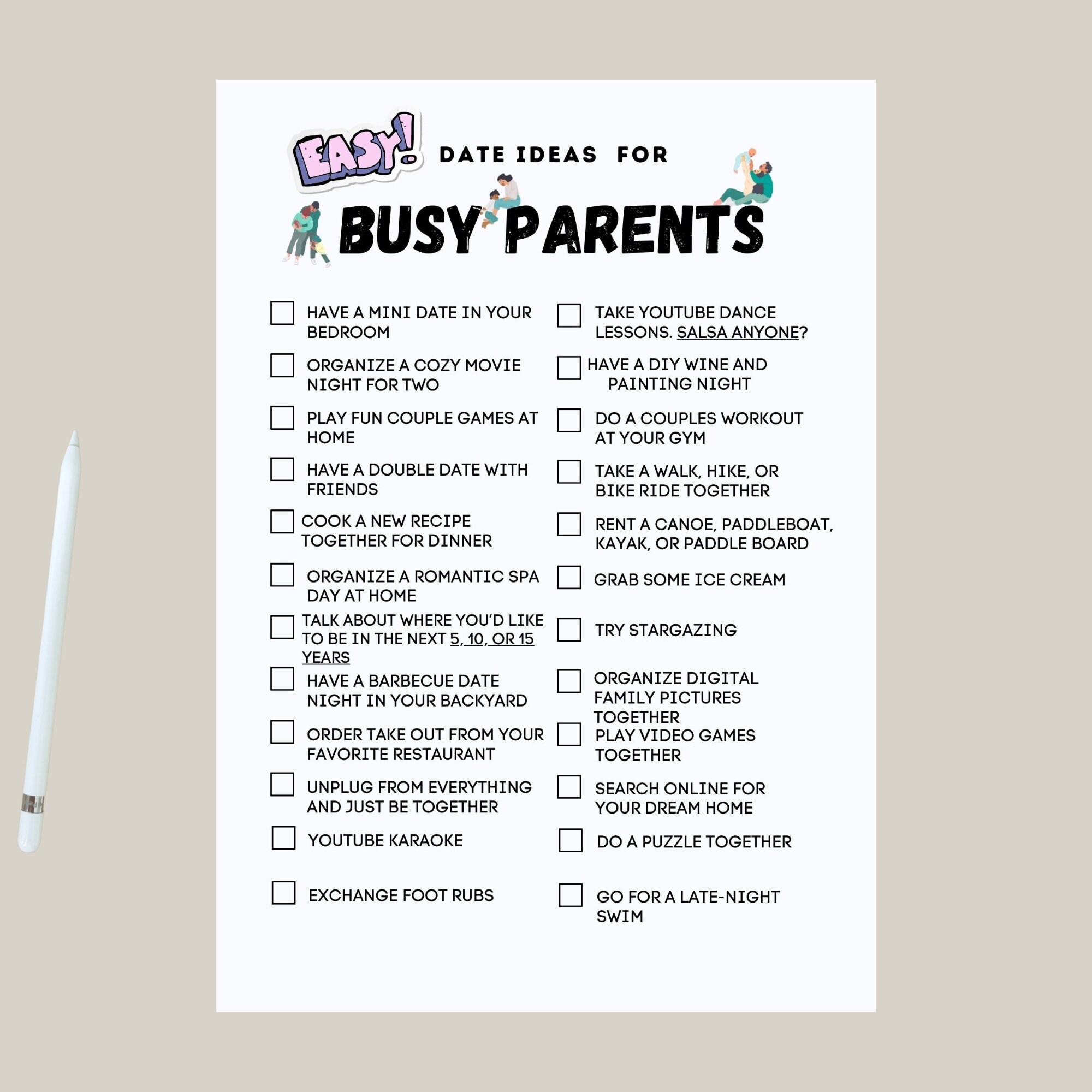 Date Ideas for Busy Parents Printable Planner Date Ideas Etsy