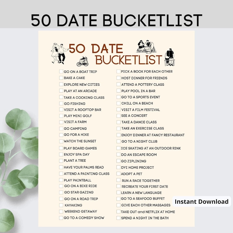 50 Date Bucket List Printable Bucket List Date Ideas Couple Goals Date
