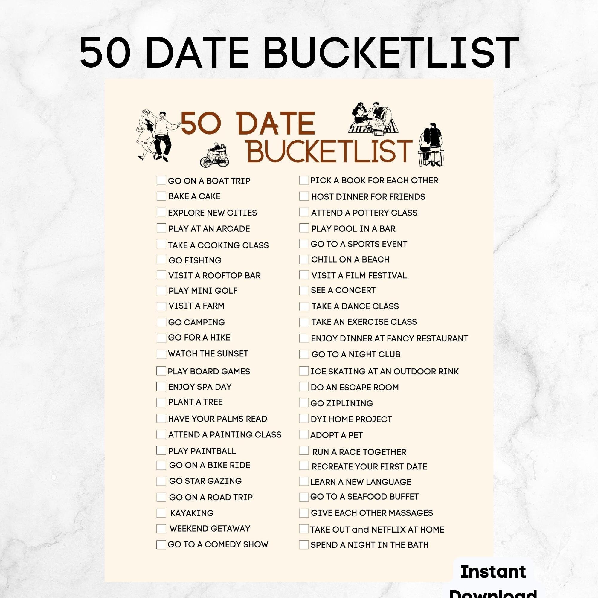 50 Date Bucket List Printable Bucket List Date Ideas Couple Etsy