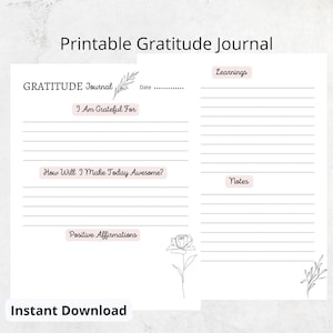 Printable Journal|Gratitude Journal|Daily Planner|Instant Download|Daily Gratitude|Self Care|Good Notes|Minimalist