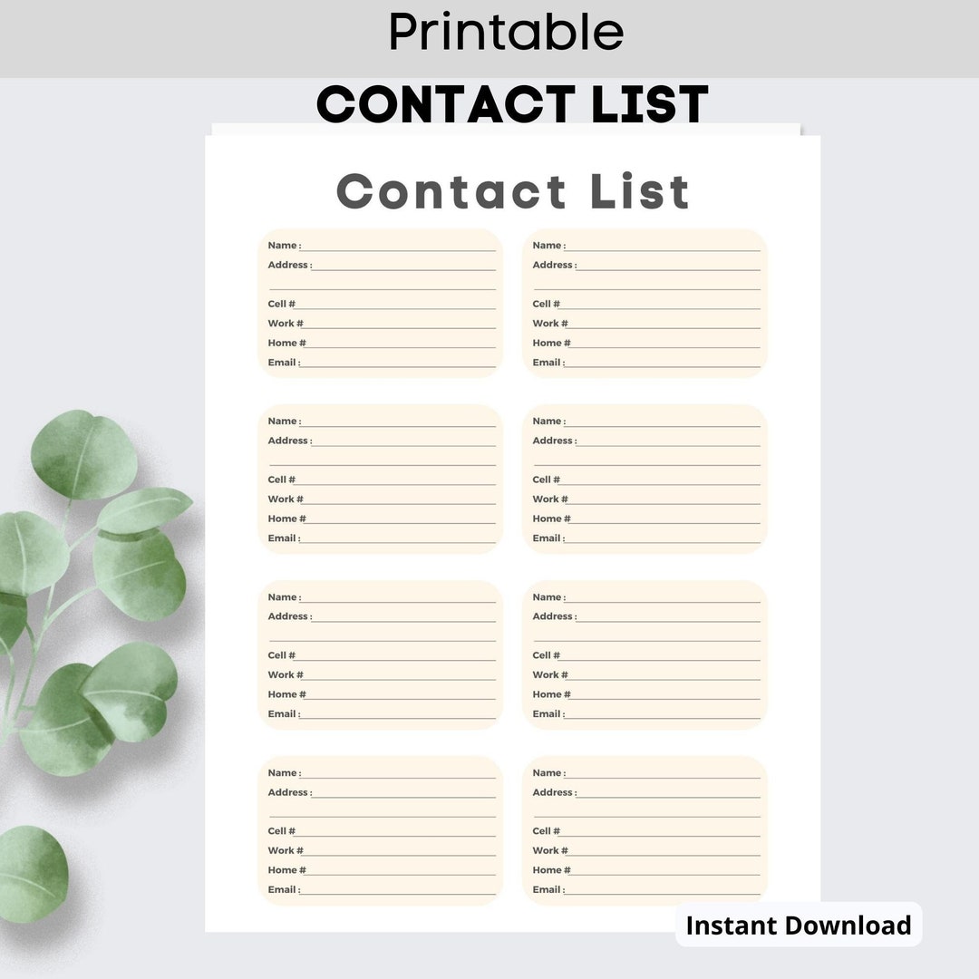 Printable Contact List Template | Address Book (instant Download) - Etsy