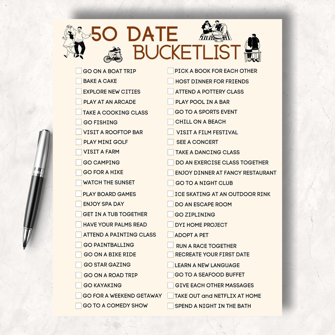 50 Date Bucket List Printable Bucket List Date Ideas Couple Etsy UK